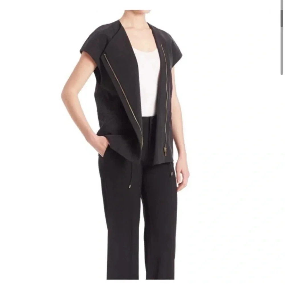 Vince Black Asymmetrical Short Capped Sleeve Cupro Vest Size XS
